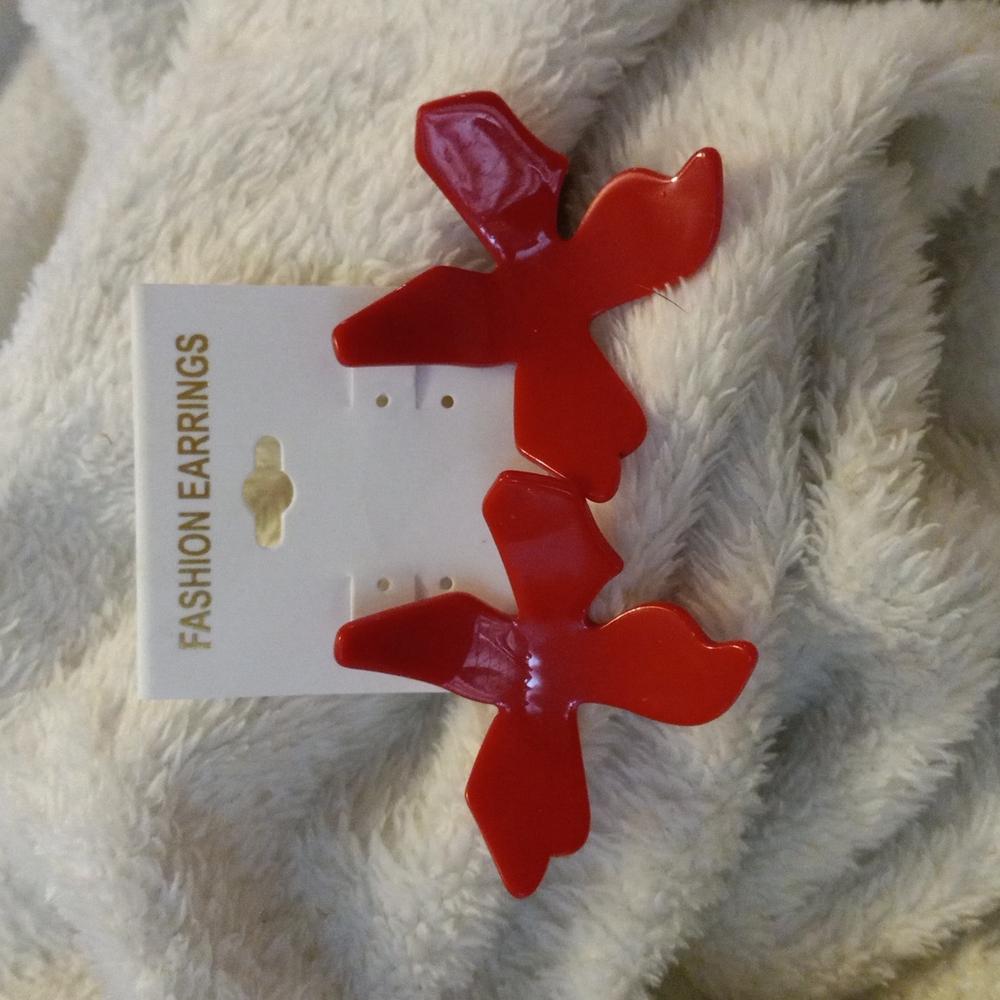 Red Abstract Plastic Earrings 15